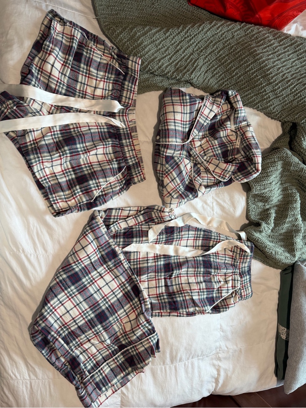 Abercrombie & Fitch Plaid Pajama Set in Cream, Navy and Red